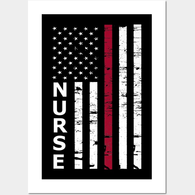 American Flag Nurse - Patriotic Nurse TShirt Wall Art by AKSA shop